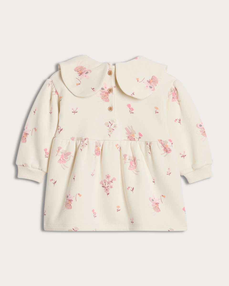 image 1 of F&F Baby Cotton Rich Fairy Mouse Print Sweat Dress in Cream
