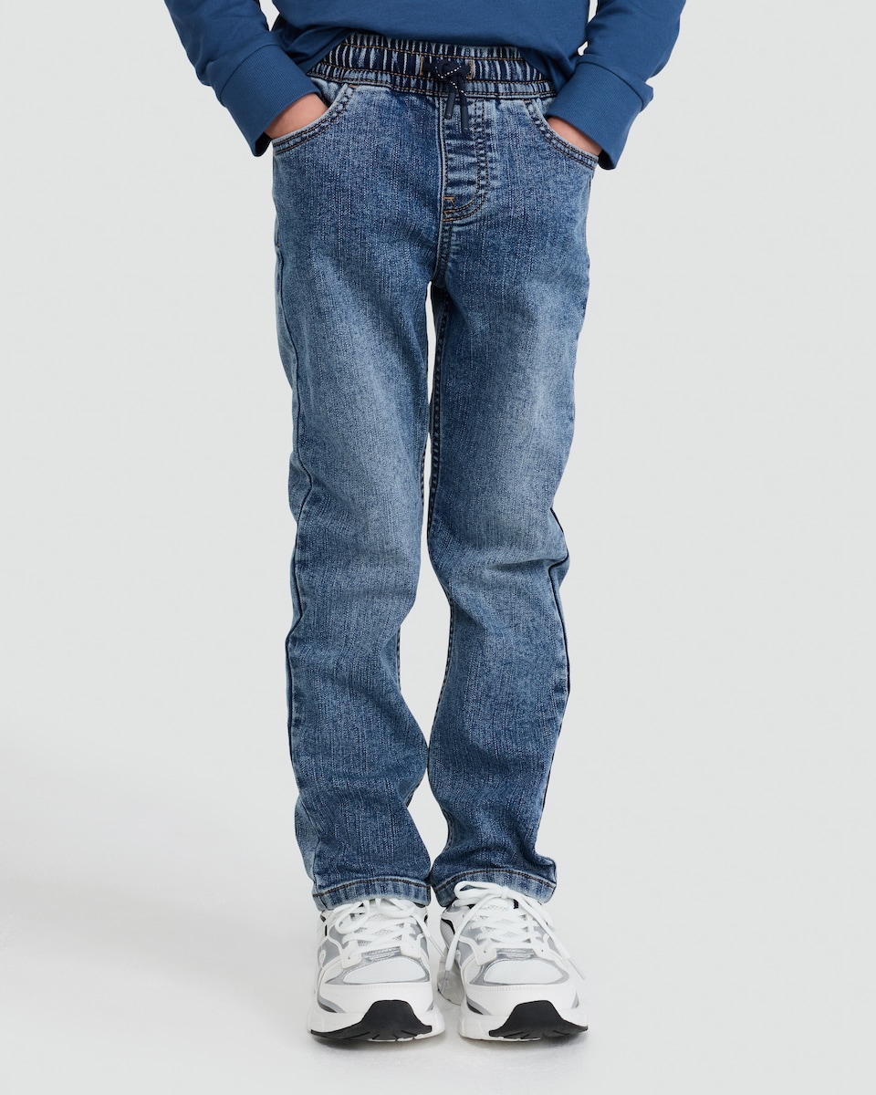 image 1 of F&F Boys Elasticated Waist Jeans in Blue