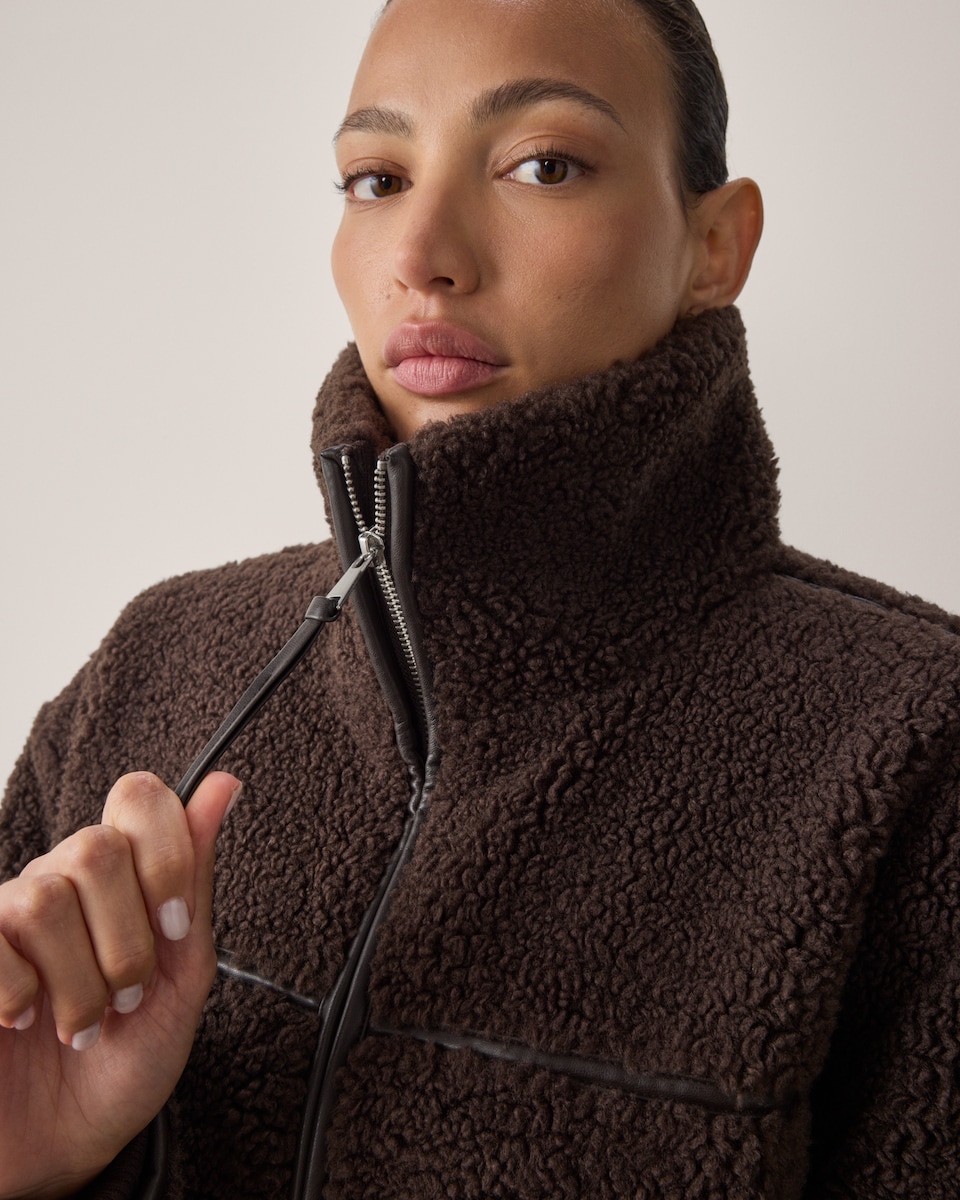 image 1 of F&F Active OUTDOOR Borg Textured Zip Up Jacket in Brown