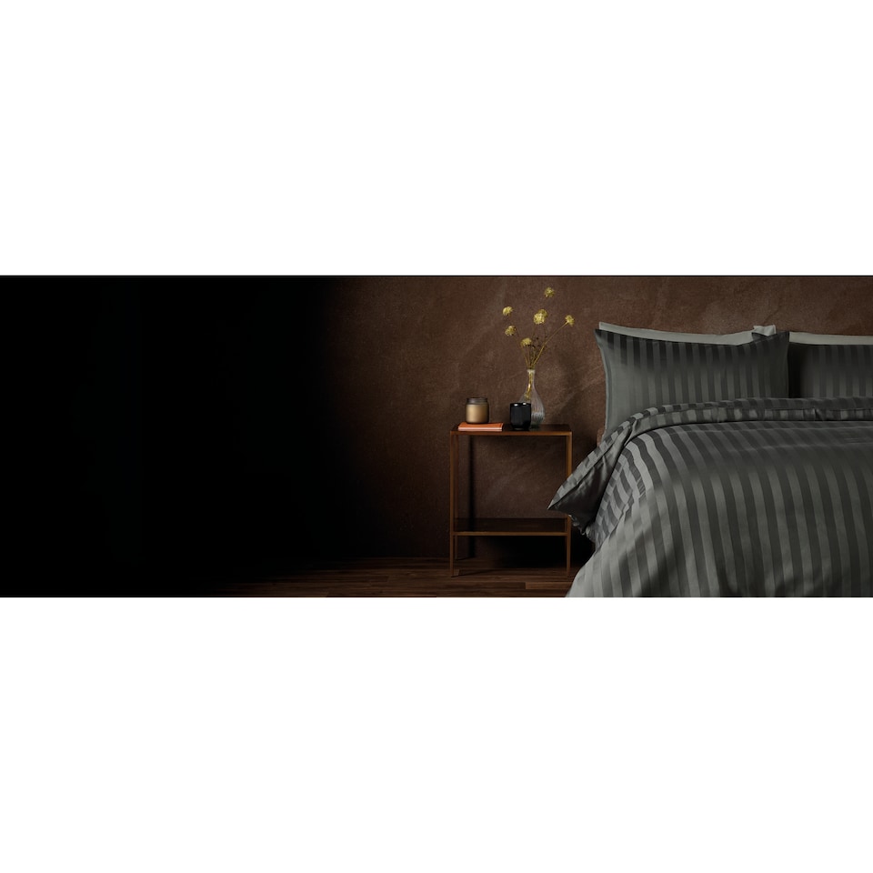 image 1 of F&F Home Hotel Charcoal Sateen Stripe Duvet Cover Set King