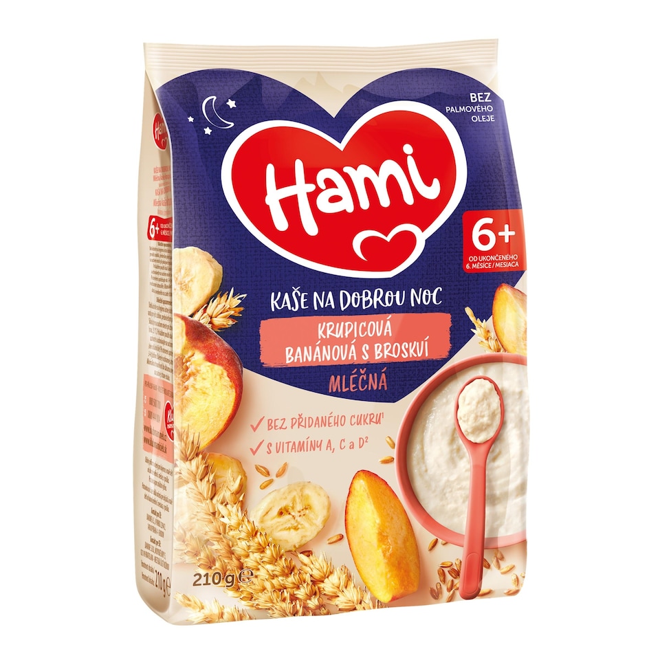 image 1 of Hami Semolina Milk Porridge with Banana and Peach Good Night 210g