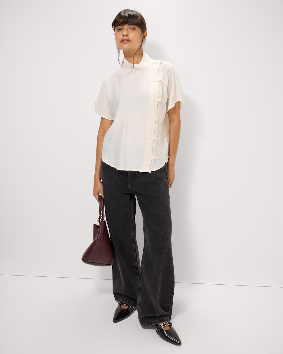 image 1 of F&F Modal Rich High Neck Blouse in Cream