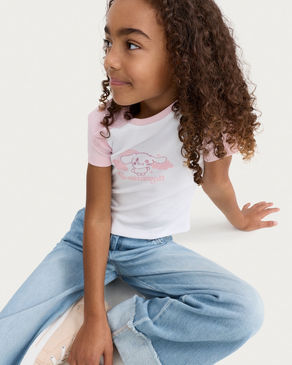 image 1 of Cinnamoroll Cotton Rich Ribbed Short Sleeved T-Shirt in White