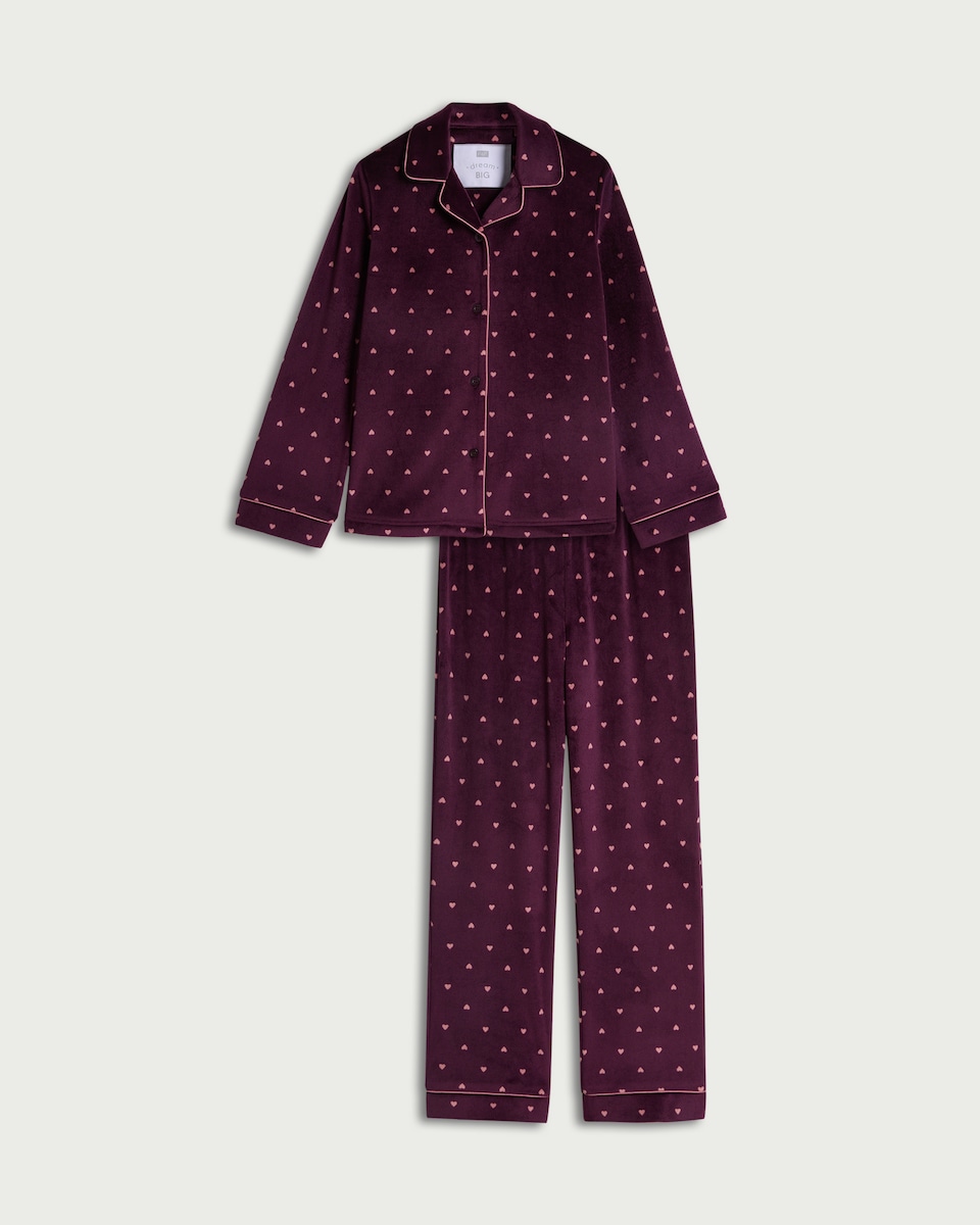 F&F Girls Fleece Heart Print Pyjama Set in Purple