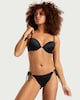 image 1 of F&F Ring Detail High Leg Tie Side Bikini Bottoms in Black