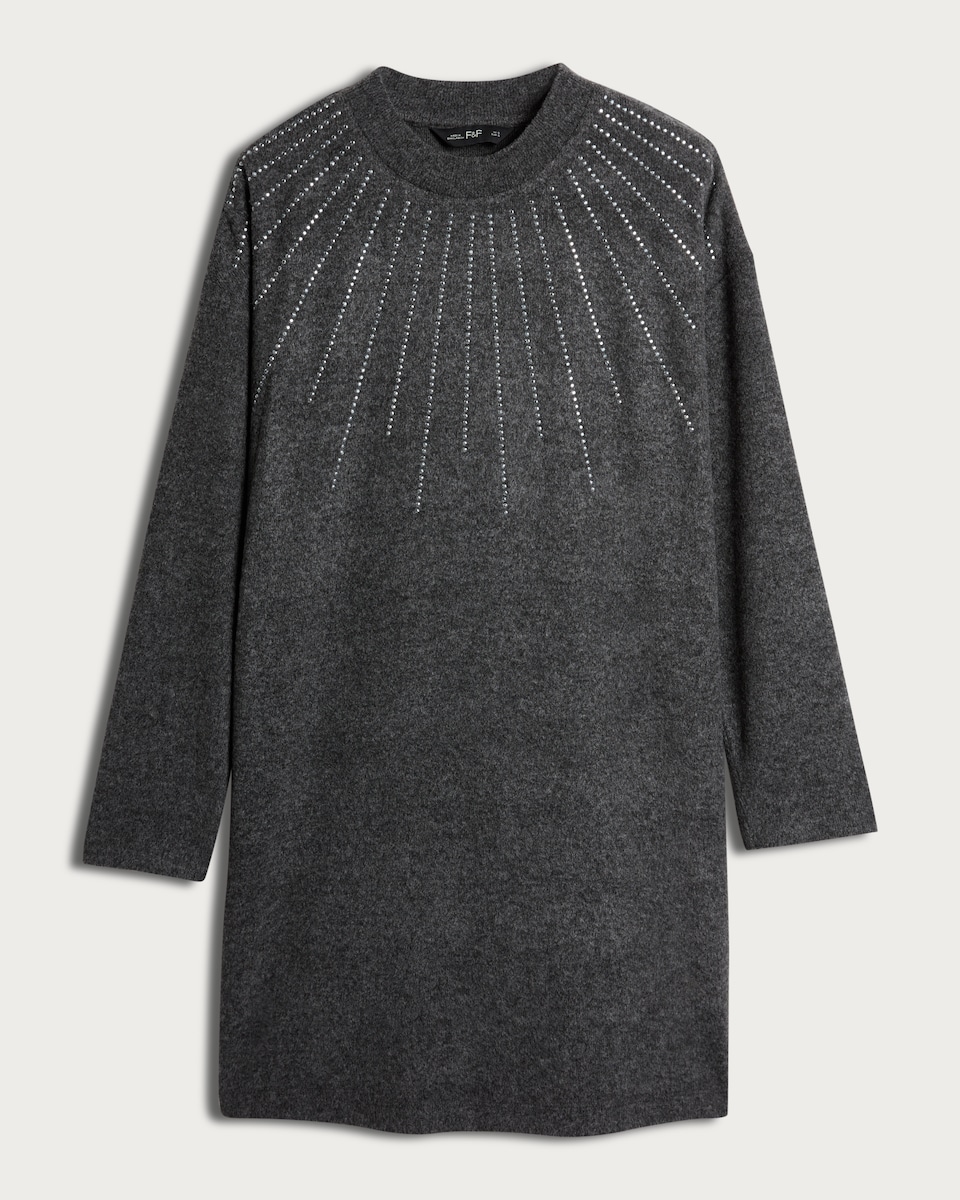 image 1 of F&F Diamanté Embellished Long Sleeved Tunic in Grey