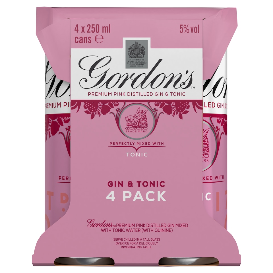 image 1 of Gordon's Premium Pink Gin & Tonic Can 5% Vol 4x250ml