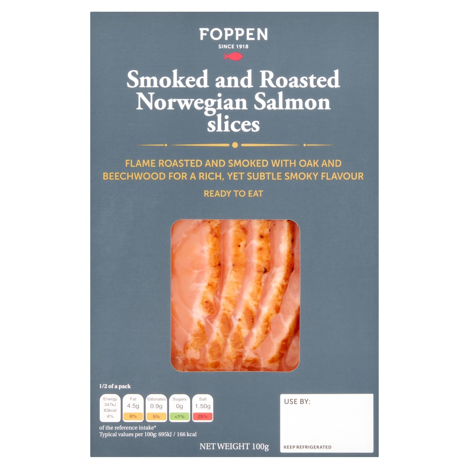 Foppen Smoked & Roasted Norwegian Salmon Slices 100g