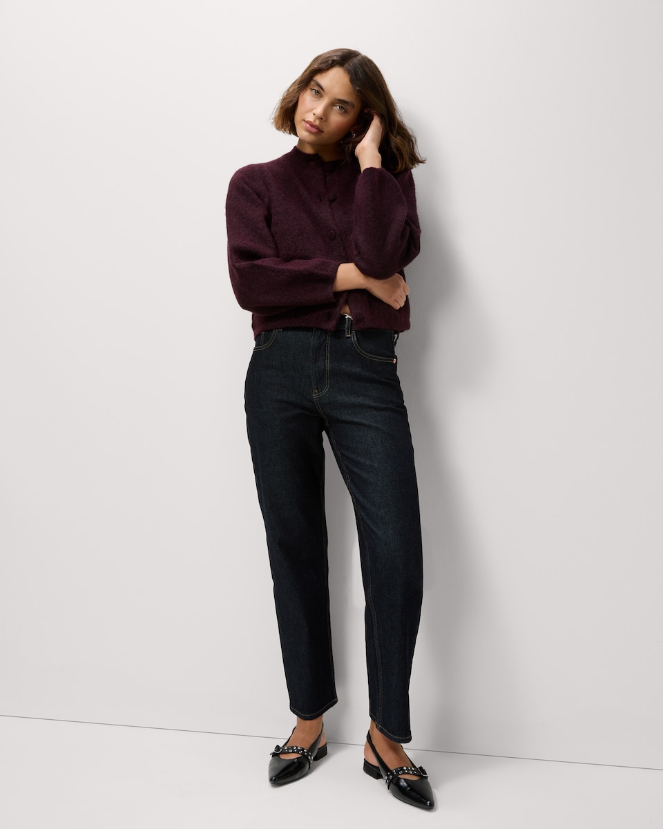 image 1 of F&F Crew Neck Cardigan in Burgundy
