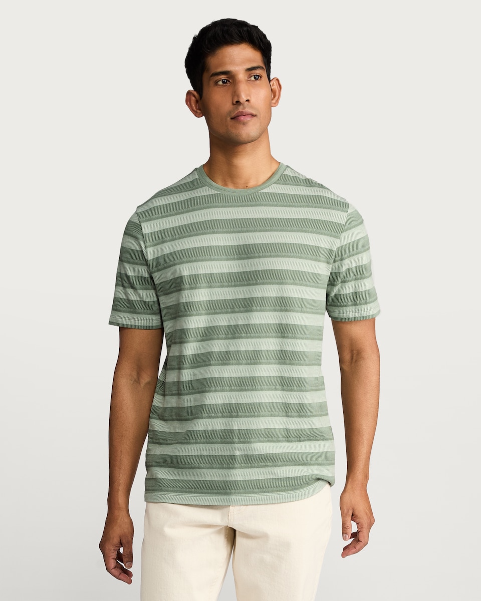 image 1 of F&F Pure Cotton Stripe Ribbed T-Shirt in Green
