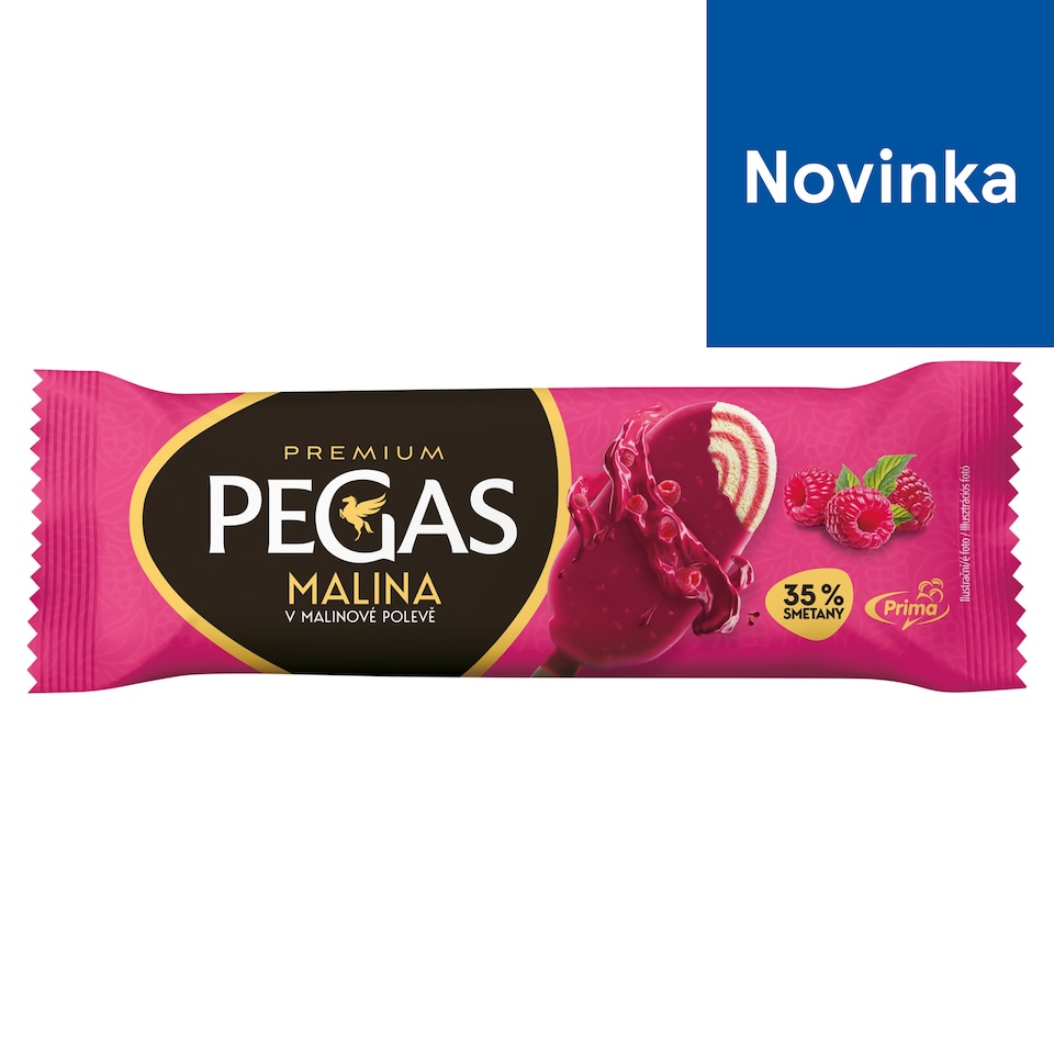 Prima Pegas Premium mrazený krém smotanový a malinový sorbet v malinovej poleve 90 ml