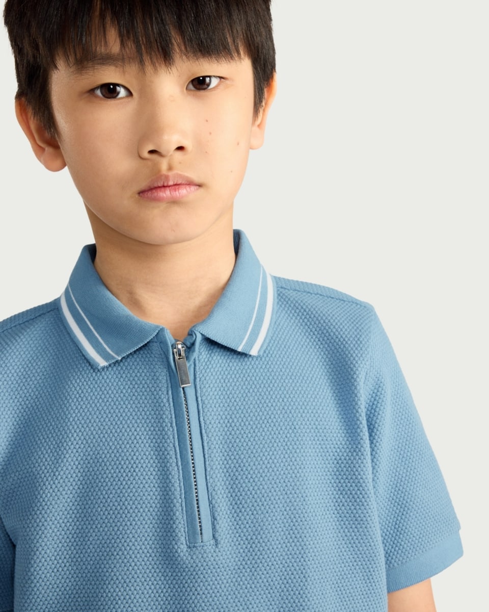 image 1 of F&F Boys 2-Piece Cotton Rich Textured Polo Shirt and Shorts Set in Blue