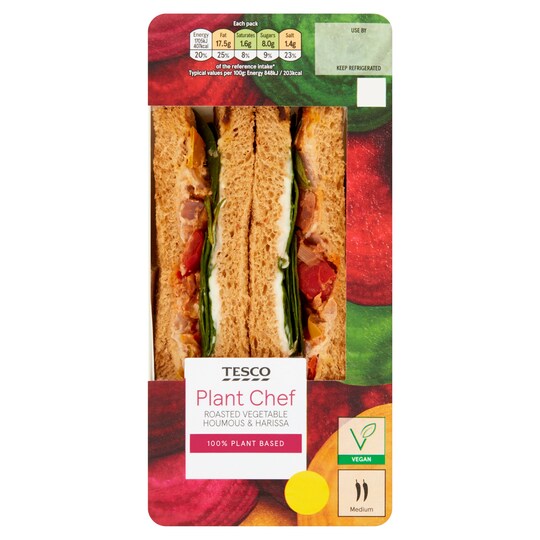 Tesco Plant Chef Houmous Harissa Vegetable Sandwich Tesco Groceries