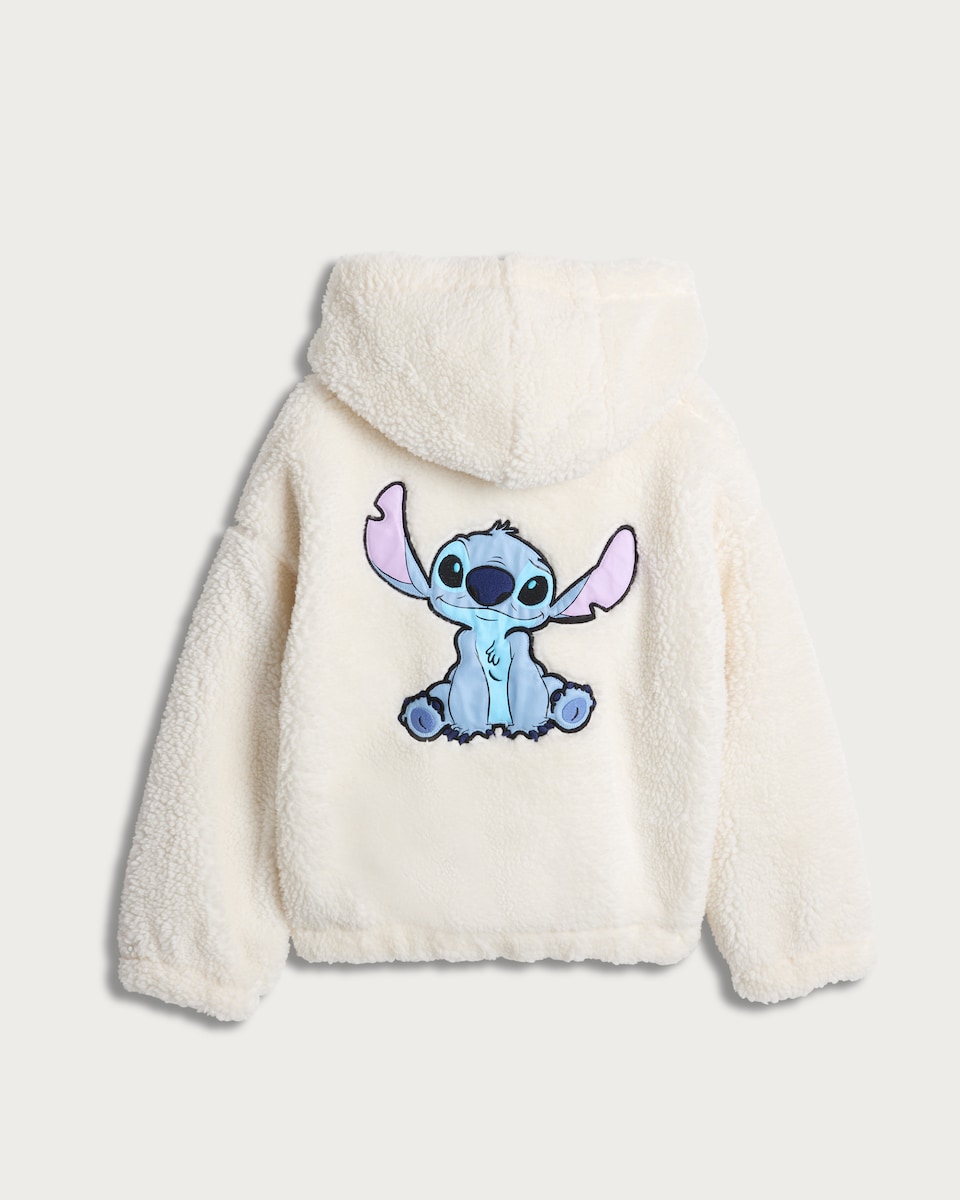 image 1 of Disney Lilo & Stitch Fleece Embroidered Zip Up Hoodie in Cream