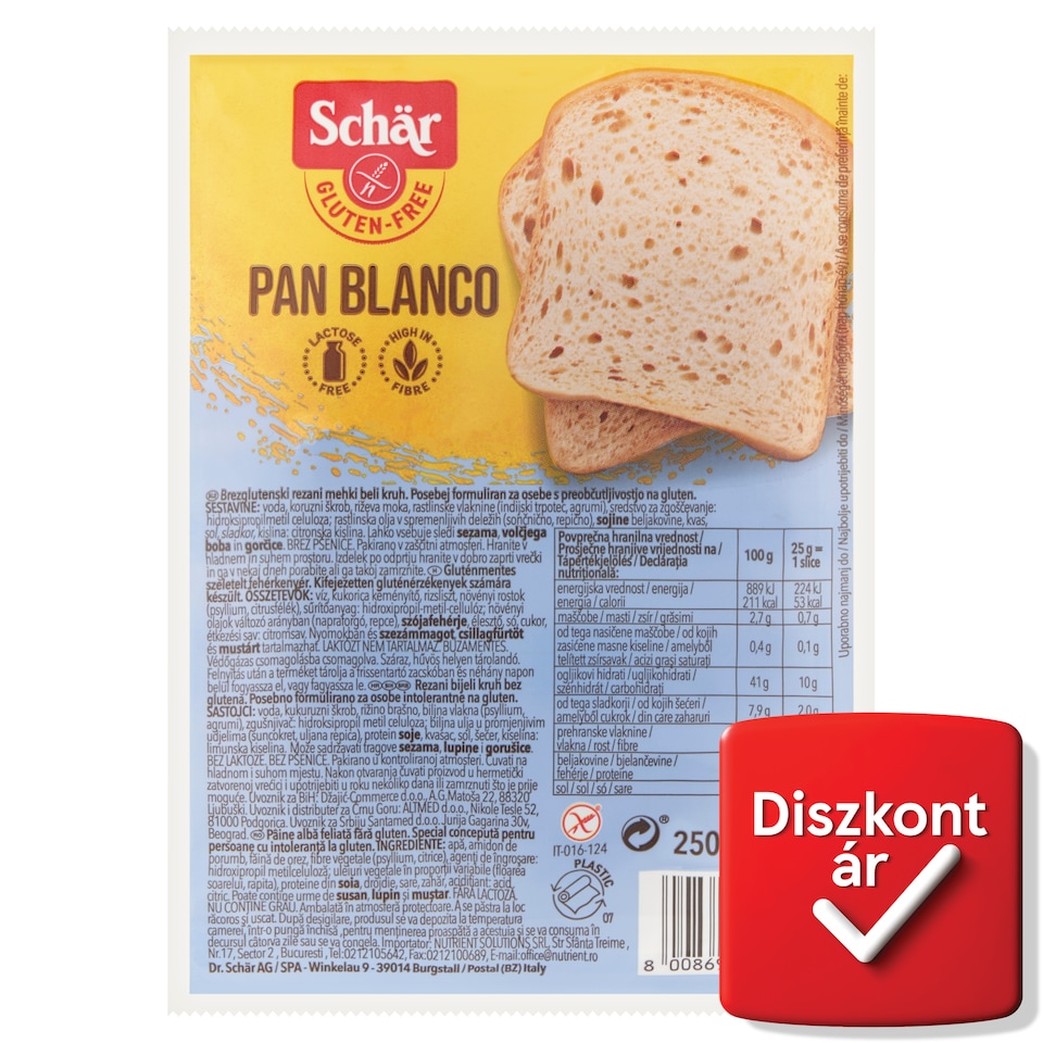 Schär gluténmentes szeletelt fehérkenyér 250 g  1. kép