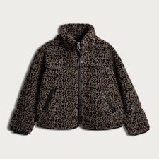 F&F Active Fleece Leopard Print Zip Up Jacket in Multi Black