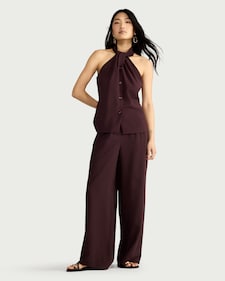 F&F Modal Rich Wide Leg Co-ord Trousers in Burgundy