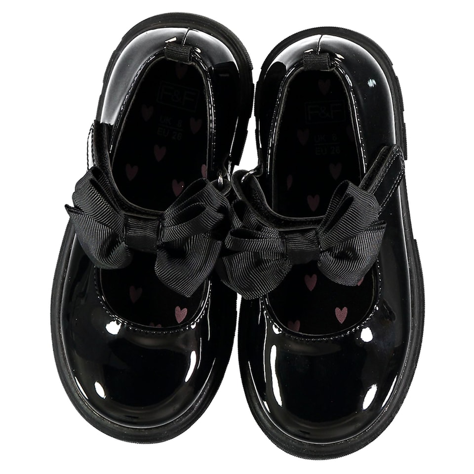 F&F School Girls Patent Bow Detail Mary Jane Shoes in Black