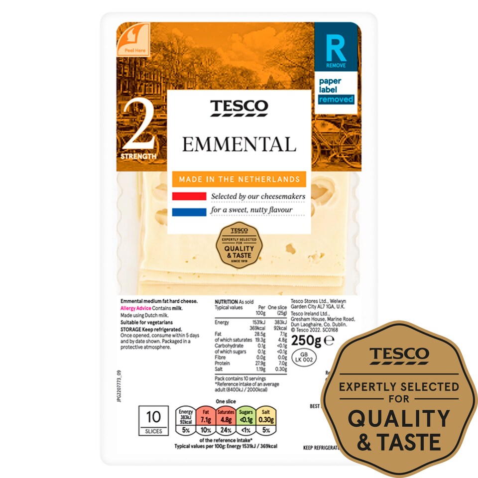 Tesco Emmental Slices 250G Tesco Groceries