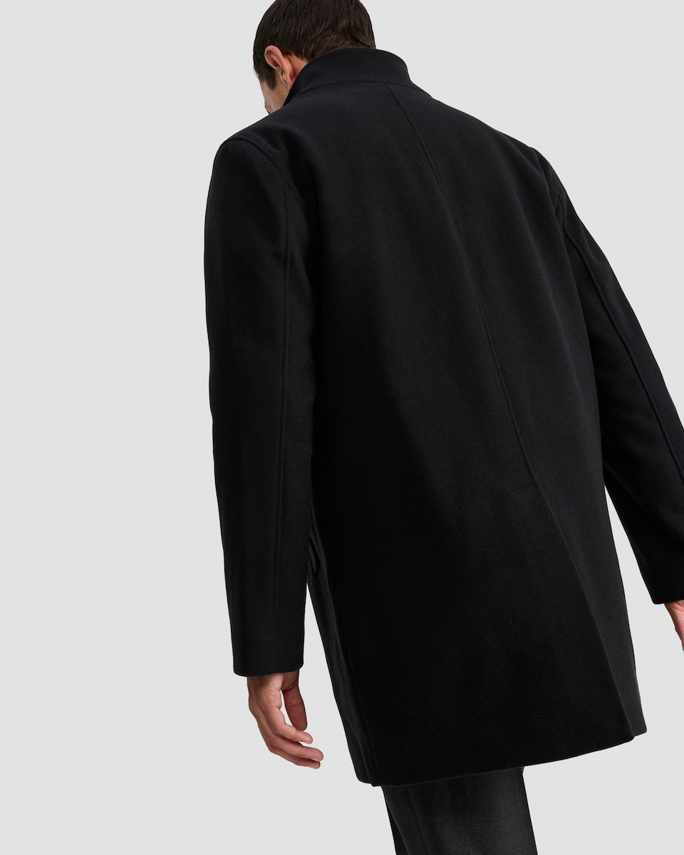 image 1 of F&F Funnel Neck Single Button Overcoat with Wool in Black