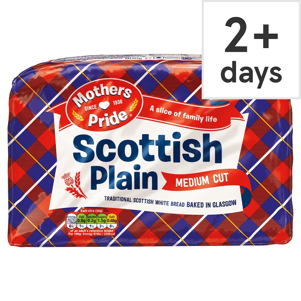 Mothers Pride Scottish Plain Medium Cut White Bread 800g