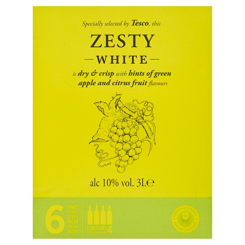 image 1 of Tesco Zesty White Wine Bag In Box 3 Litre