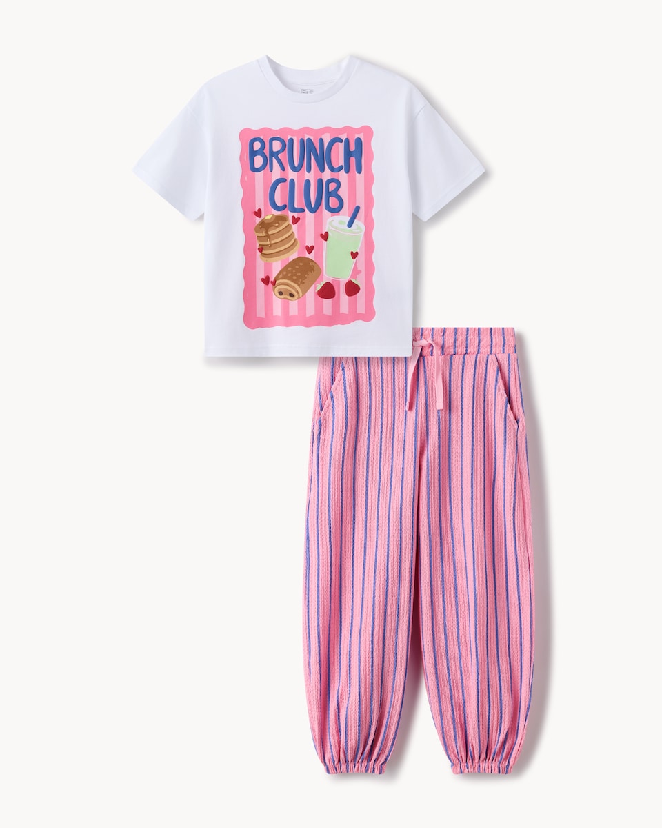 image 1 of F&F Girls 2-Piece Pure Cotton Brunch Club Set in White