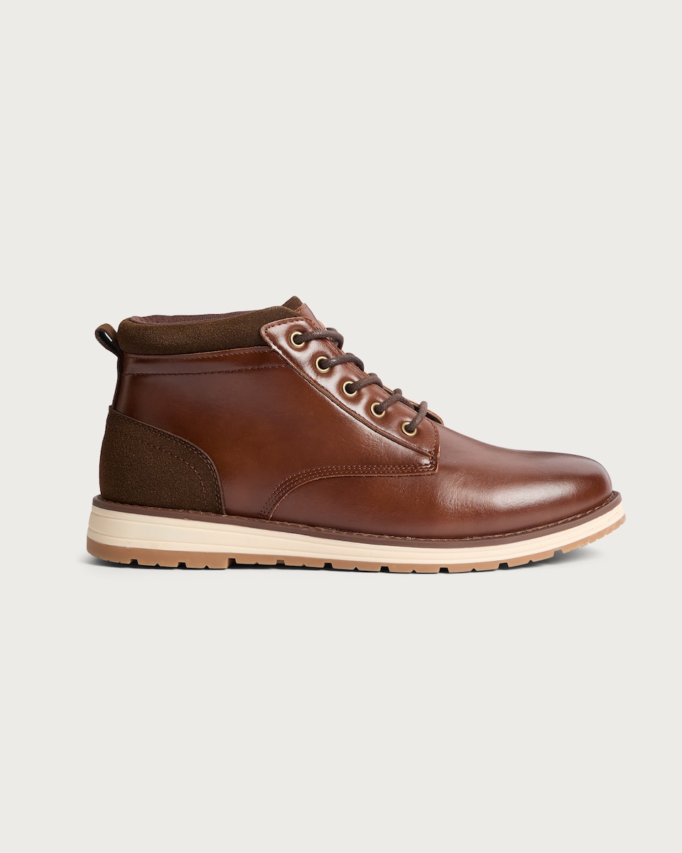 image 1 of F&F Faux Leather Lace Up Ankle Boots in Brown
