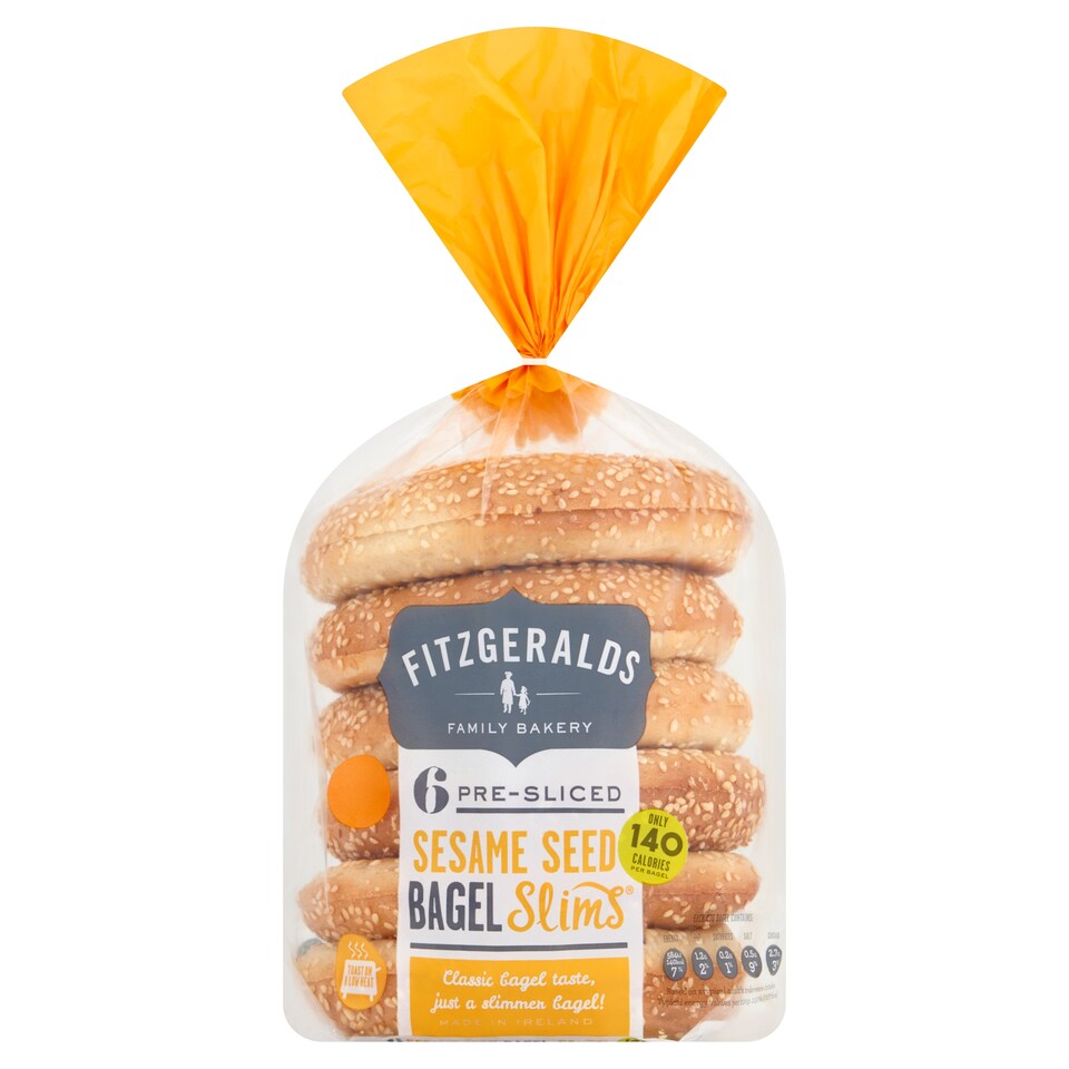 Fitzgeralds Family Bakery 6 Pre-Sliced Sesame Seed Bagel Slims 293g