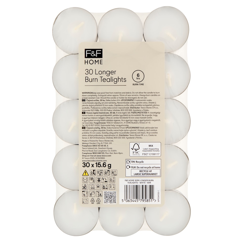 image 1 of F&F Home White Tealights 30 x 15.6g