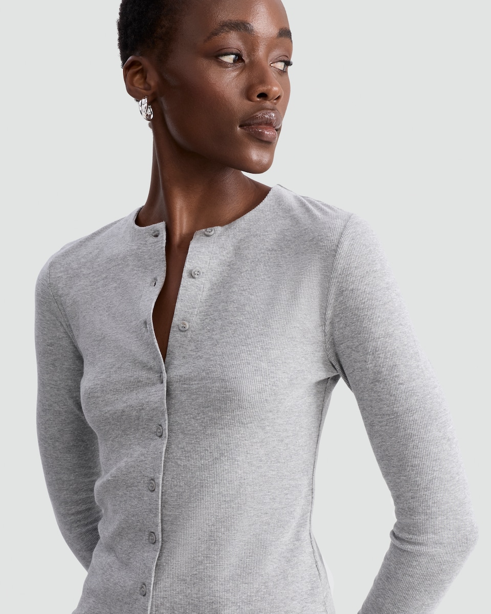 image 1 of F&F Cotton Rich long Sleeved Button Up Top in Grey