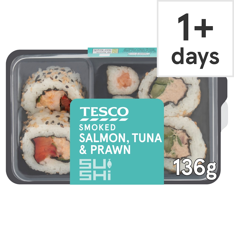 Tesco Smoked Salmon Tuna & Prawn Sushi 136g
