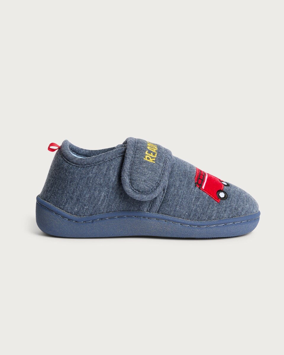image 1 of F&F Boys Ready to Rescue Embroidered Transport Slippers in Blue