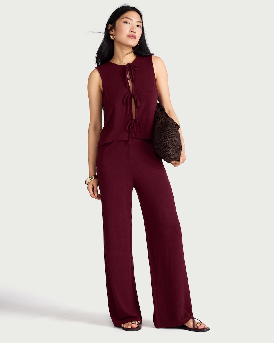 image 1 of F&F Wide Leg Co-ord Trousers in Burgundy