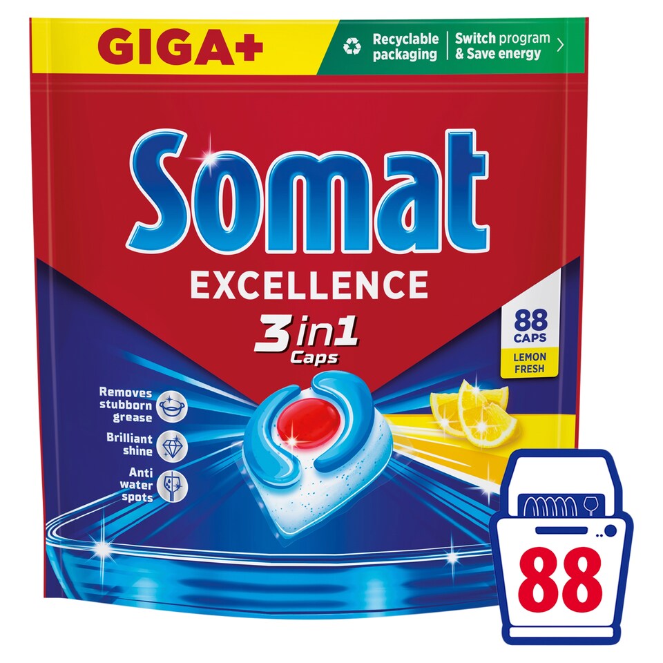 Somat Excellence 3in1 Lemon Fresh Automatic Dishwasher Capsules 88 pcs 1592.8g