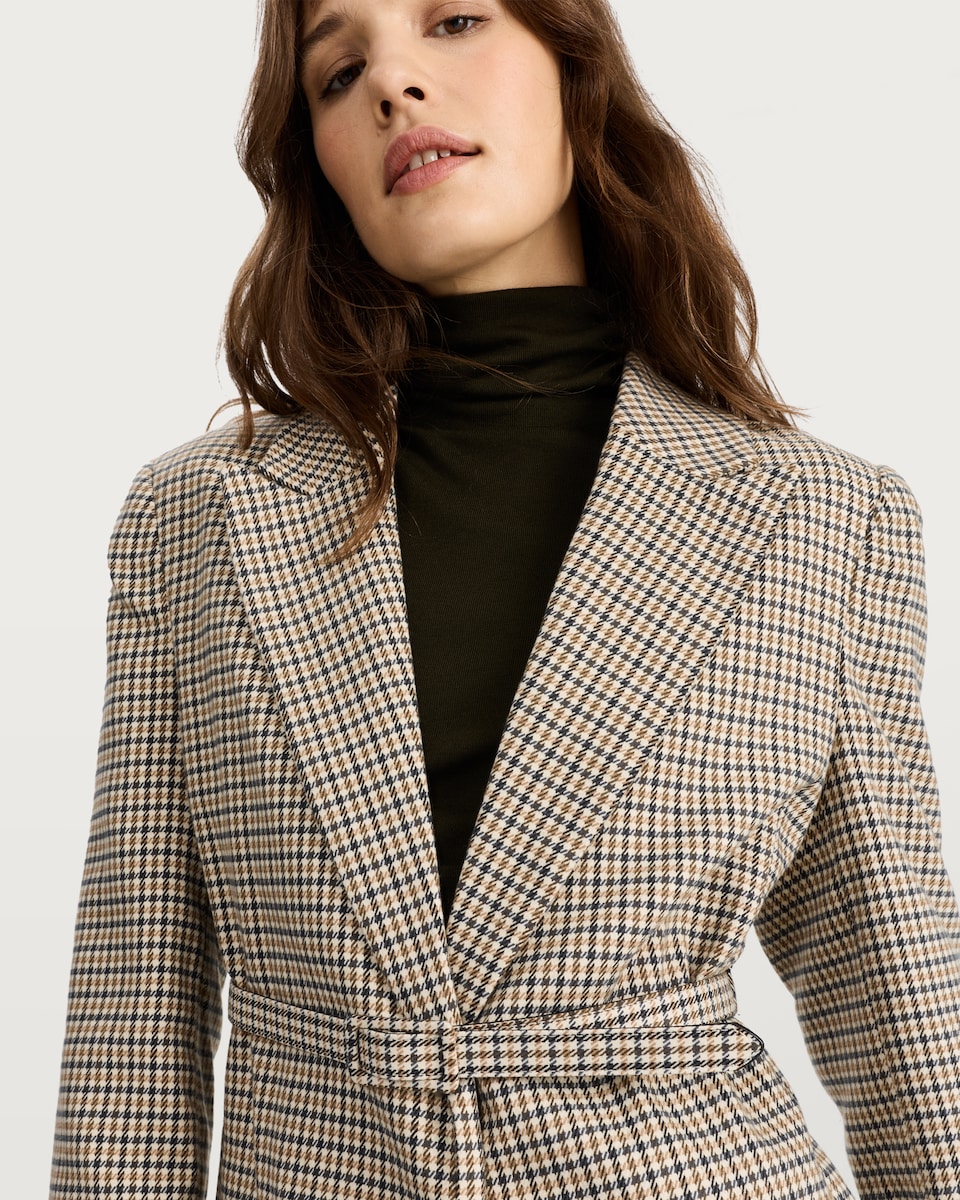 image 1 of F&F Houndstooth Print Belted Co-ord Blazer in Neutral