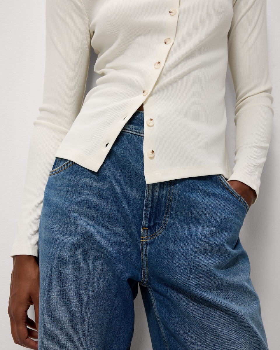 image 1 of F&F High Neck Asymmetric Button Top in Cream