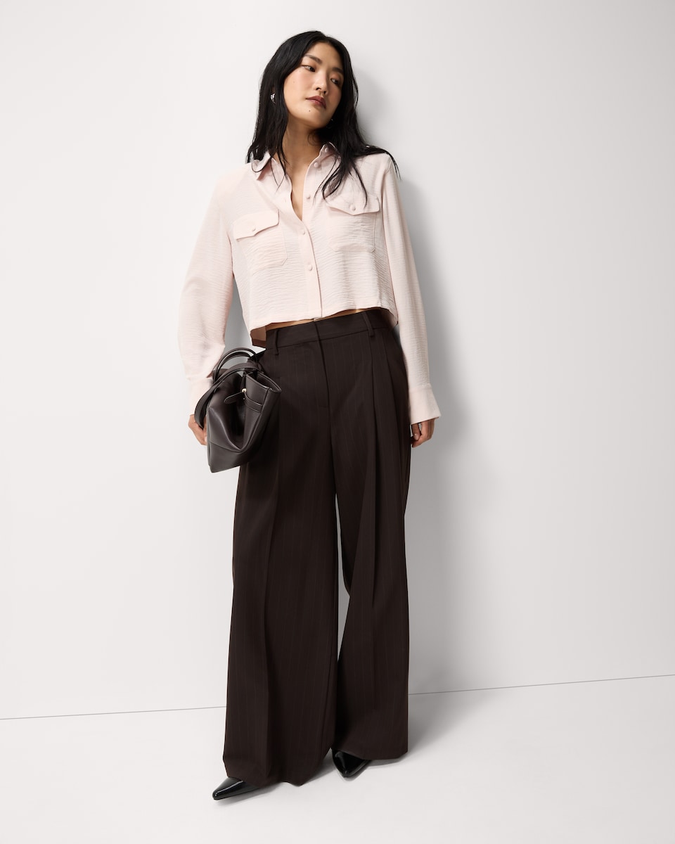 image 1 of F&F Long Sleeved Cropped Shirt in Pink