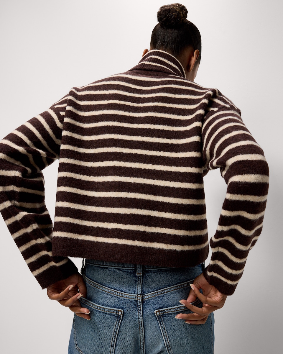 image 1 of F&F Striped Roll Neck Jumper in Multi Brown