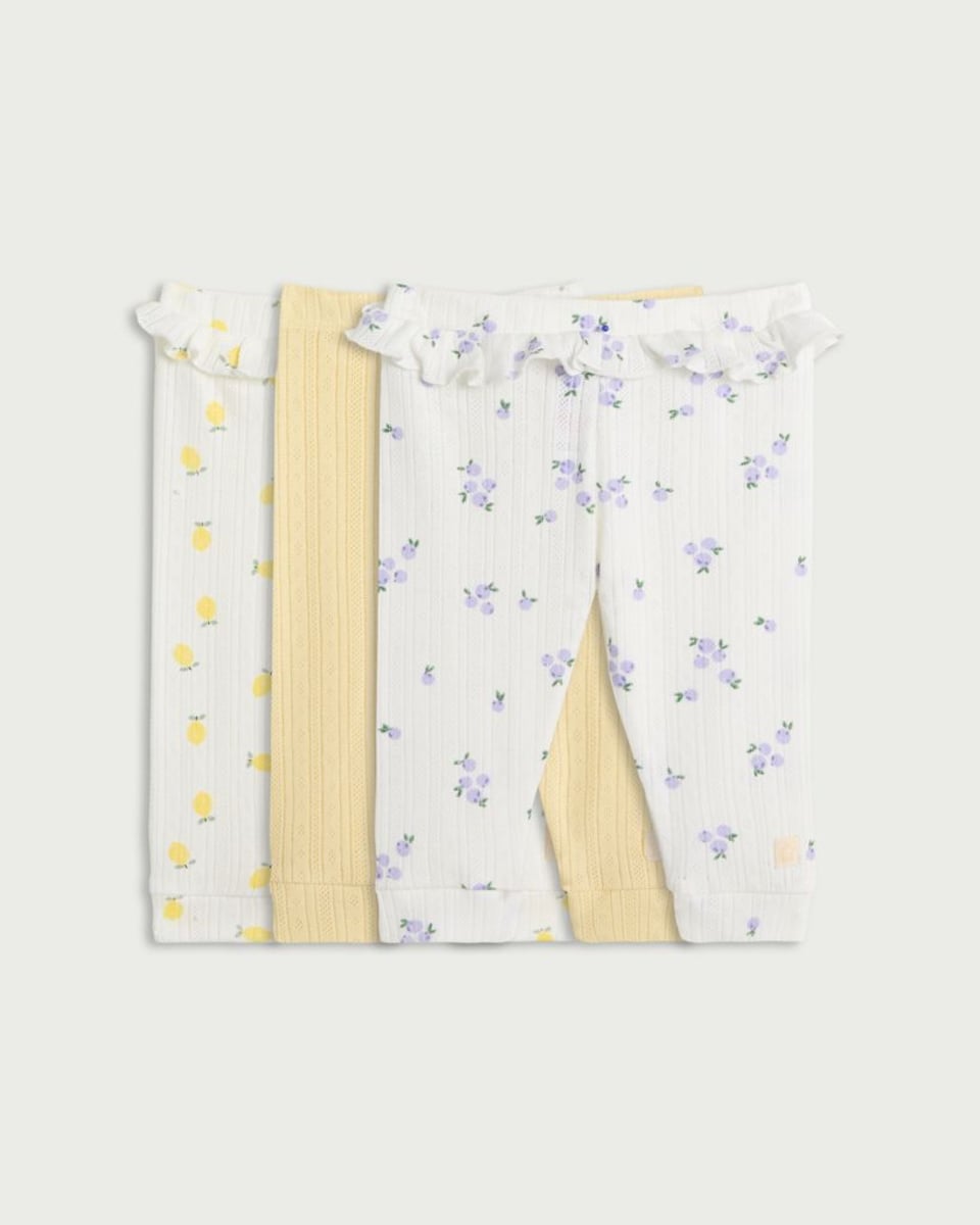 image 1 of F&F Baby 3-Pack Cotton Rich Pointelle Floral Print Leggings in White