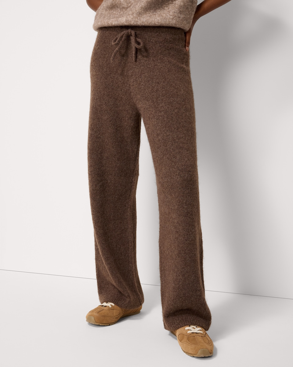 image 1 of F&F Knitted Wide Leg Co-ord Trousers with Wool in Brown