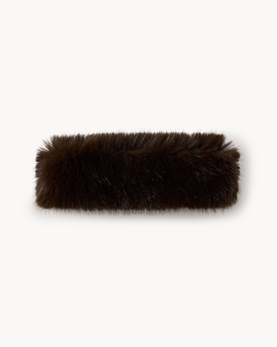 image 1 of F&F Faux Fur Headband in Chocolate