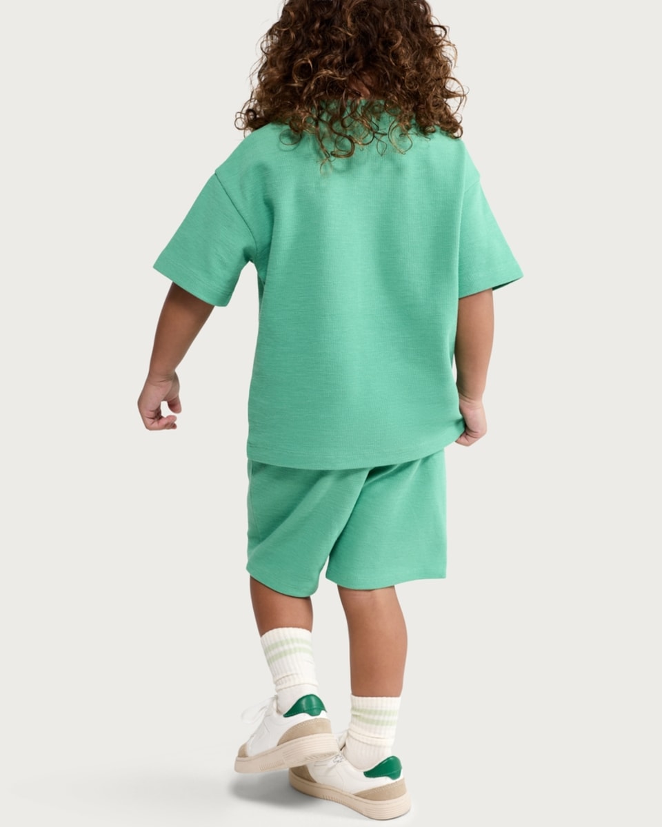 image 1 of F&F Boys 2-Piece Cotton Rich Waffle Textured T-Shirt and Shorts Set in Green