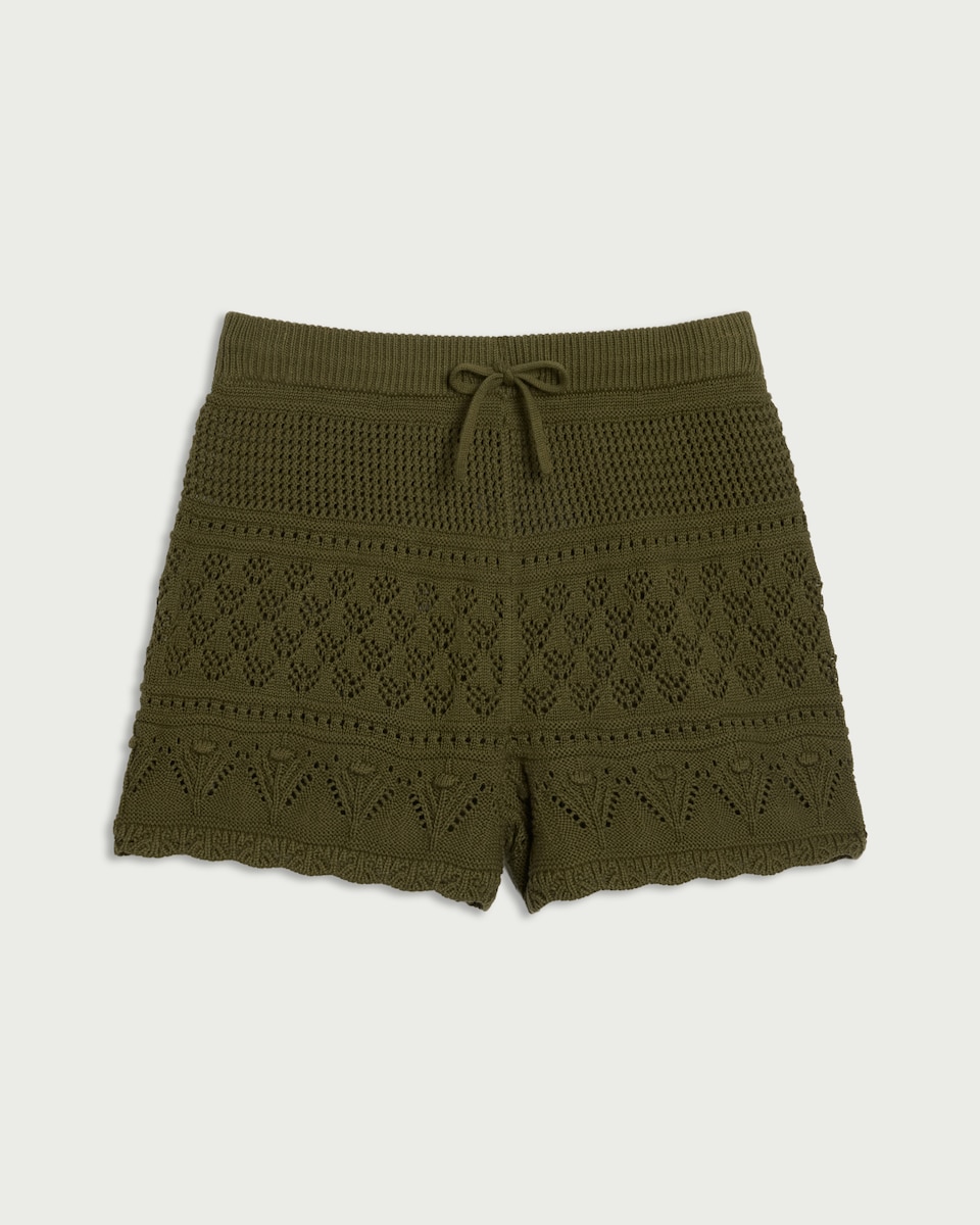 image 1 of F&F Pure Cotton Crochet Look Co-ord Shorts in Green
