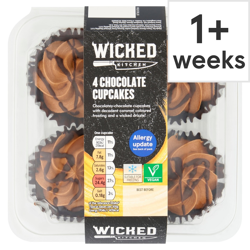 Wicked Kitchen 4 Chocolate Cupcakes Tesco Groceries