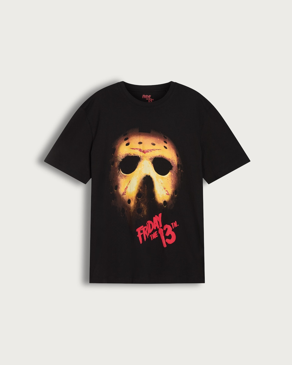 F&F Pure Cotton Friday the 13th Jason Mask Print T-Shirt in Black