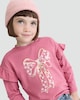 image 1 of F&F Girls Pure Cotton Bow Print Long Sleeved Top in Burgundy