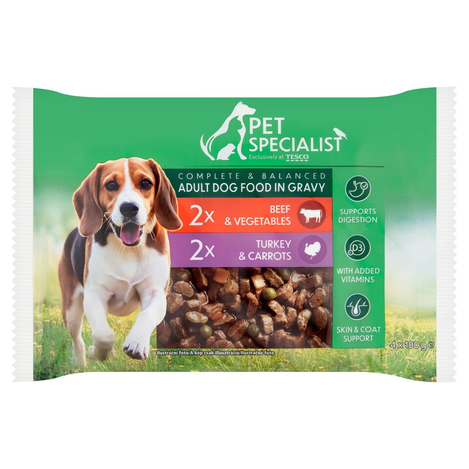 Pet Specialist teljes értékű állateledel felnőtt kutyák számára falatok szószban 4 x 100 g (400 g)