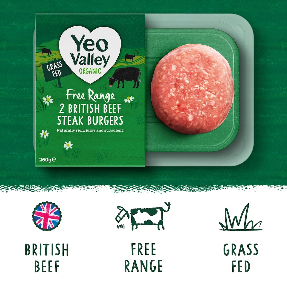 image 1 of Yeo Valley Organic 2 British Beef Steak Burgers 260g
