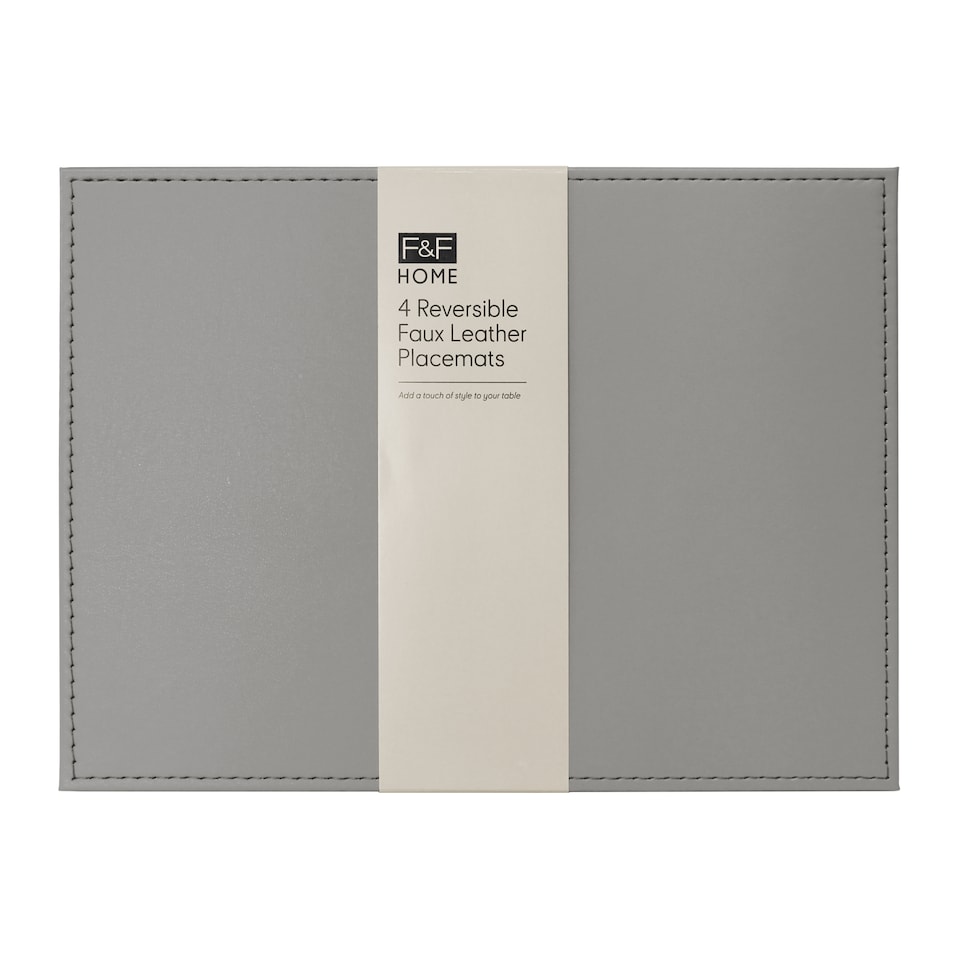 image 1 of F&F Home Faux Leather Silver/Grey Placemat 4 Pack